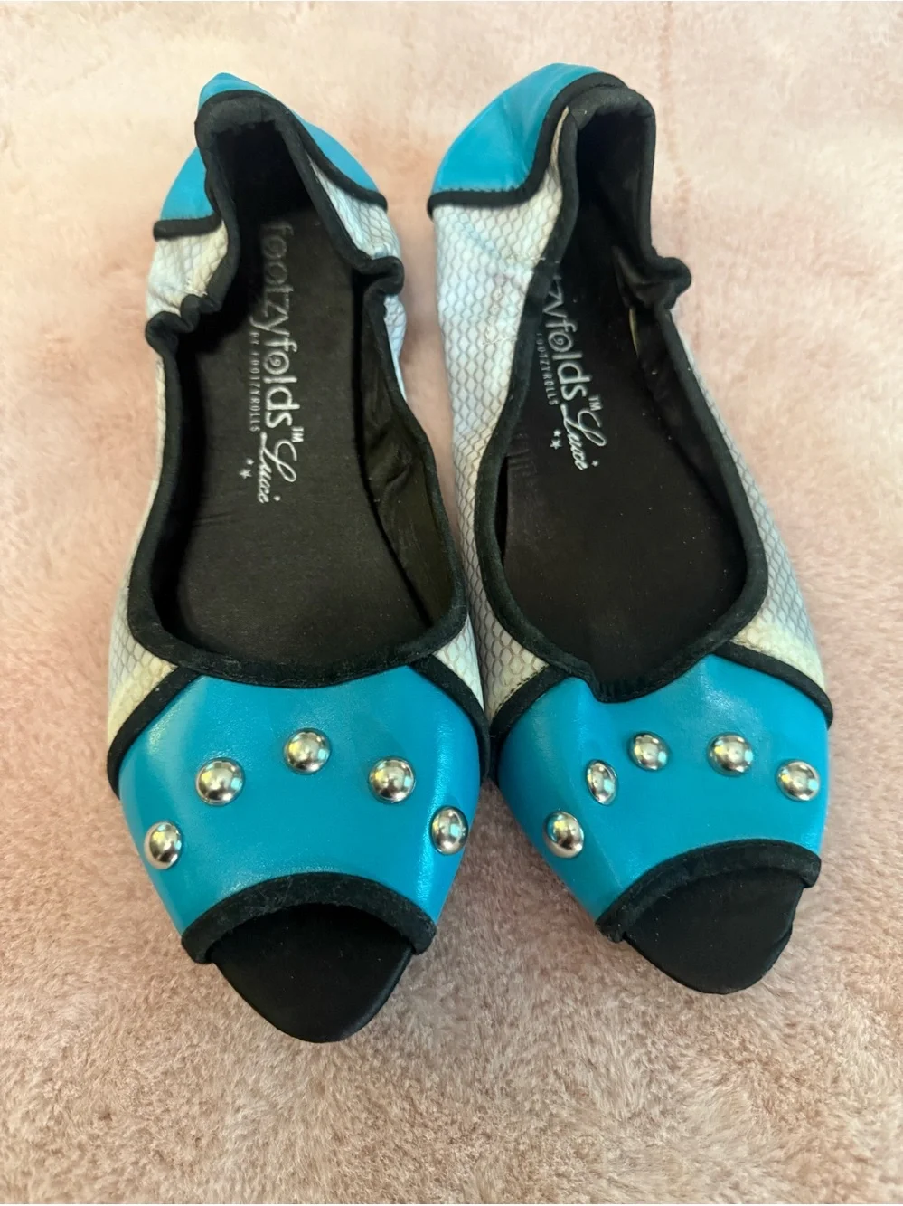 footzyfolds Turquoise Studded Peep-Toe Flats
